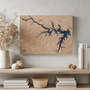 Kerr Lake Virginia / Decorazione per la casa con mappa del lago personalizzata, regalo personalizzato per casa sul lago, regalo per anniversario di matrimonio in campeggio, arte murale in legno incisa