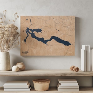 Alder Lake Washington | Benutzerdefinierte See Karte Wohnkultur, personalisierte See Haus Geschenk, Jahrestag Hochzeitslager Geschenk, gravierte Holz Wandkunst