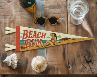 Beach Bum Felt Pennant | Ocean Wall Decor, Surf & Sand Inspired Banner, Handmade Beach House Sign, Coastal Summer Art, Gift for Beach Lovers