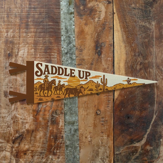 Saddle Up Felt Pennant | Western Wall Decor, Cowgirl Cowboy Banner, Rustic Kids Room Sign, Handmade Western Art, Fun Country Gift Idea