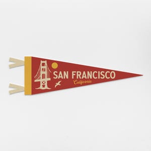 San Francisco Californië vilten wimpel | Stadsbanner poster. Vintage vlag met typografie en trots op de stad en staat. Reisgeschenk uit de VS.
