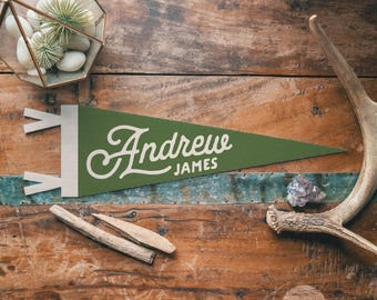 Custom Heritage Name Sign Felt Pennant | Personalized  Bold vintage style banner flag, kids & Nursery Wall Art, Boys Girls home decor gift