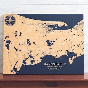 Barnstable, Massachusetts Karte | "Graviertes Holz Küstenkarte Wand Kunst Zeichen, Strand Wohnkultur nautischen Druck, einzigartiges personalisiertes Geschenk für die Familie