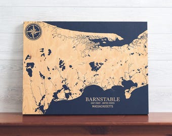 Barnstable, Massachusetts Map | Engraved Wood Coastal Chart Wall Art Sign, Beach Home Decor Nautical Print, Unique Personalized Family Gift