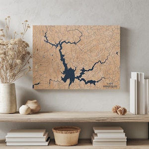 Lake Oroville Kalifornien | Benutzerdefinierte See Karte Wohnkultur, personalisierte See Haus Geschenk, Jahrestag Hochzeitslager Geschenk, gravierte Holz Wandkunst