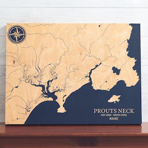 Prouts Neck, Maine Karte | Küsten Kunst Holzschild, Strandhaus Wohnkultur Wandbehang Wasserdruck Einzigartiges personalisiertes Geschenk für die Familie