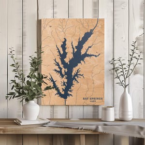 Bay Springs Lake Mississippi | Benutzerdefinierte See Karte Wohnkultur, personalisierte See Haus Geschenk, Jahrestag Hochzeitslager Geschenk, gravierte Holzkunst