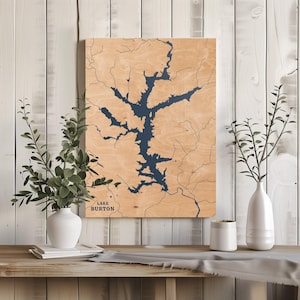 See Burton Georgia | Benutzerdefinierte See Karte Wohnkultur, personalisierte See Haus Geschenk, Jahrestag Hochzeitslager Geschenk, gravierte Holz Wandkunst