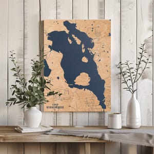 Lake Kissimmee Florida / Decorazione per la casa con mappa personalizzata del lago, regalo personalizzato per casa sul lago, regalo per campeggio di nozze per anniversario, arte murale in legno incisa