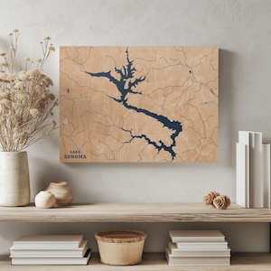 Lake Sonoma Kalifornien | Benutzerdefinierte See Karte Wohnkultur, personalisierte See Haus Geschenk, Jahrestag Hochzeitslager Geschenk, gravierte Holz Wandkunst