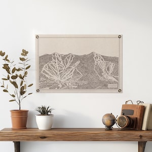 Sugarbush Vermont Mountain Map Felt Poster Banner | Vintage ski snowboard mountain wall art gift. Flag pennant home decor. USA Handmade