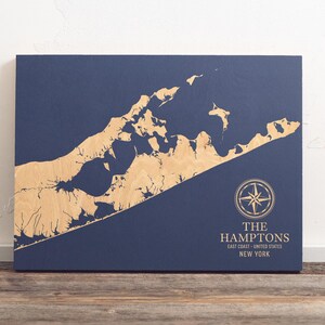 The Hamptons, New York Karte | "Graviertes Holz Küstenkarte Wand Kunst Zeichen, Strand Wohnkultur nautischen Druck, einzigartiges personalisiertes Geschenk für die Familie