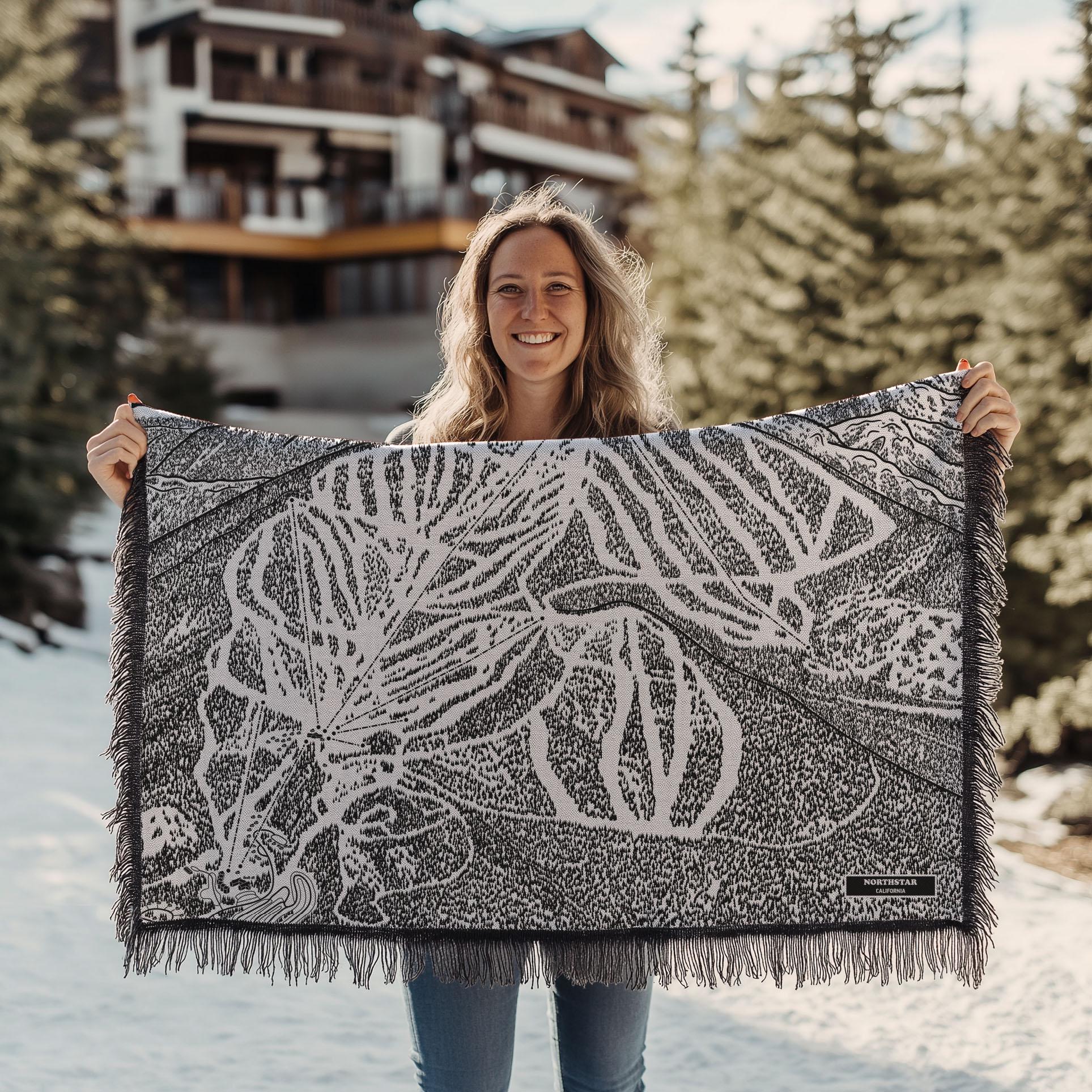 Northstar Tahoe Mountain California Ski Trail Map Blanket | Cozy soft throw blanket makes a great cabin decor gift for skiers & snowboarders
