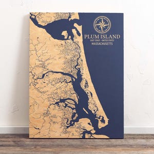 Plum Island, Massachusetts Karte | "Graviertes Holz Küstenkarte Wand Kunst Schild, Strandhaus Wohnkultur Wasserdruck, einzigartiges personalisiertes Geschenk."