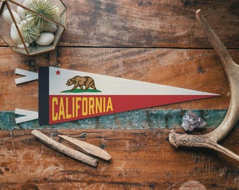 California Republic Felt Pennant | The Golden State banner poster. Vintage typography Bear flag pennant home decor. USA Handmade