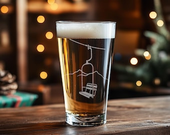 Chairlift Glasses | Personalized Engraved Beer, Cocktail, Whiskey, Wine glassware for skiers & snowboarders. Winter Mountain Cabin Gift