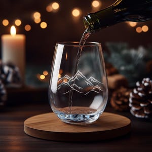 Mountains Glasses | Personalized Engraved Beer, Cocktail, Whiskey, Wine glassware. Hiking Outdoor wilderness gift. Mountain cabin barware.
