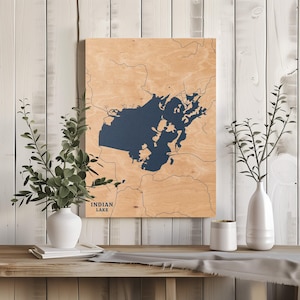 Indianer Lake Ohio | Benutzerdefinierte See Karte Wohnkultur, personalisierte See Haus Geschenk, Jahrestag Hochzeitslager Geschenk, gravierte Holz Wandkunst