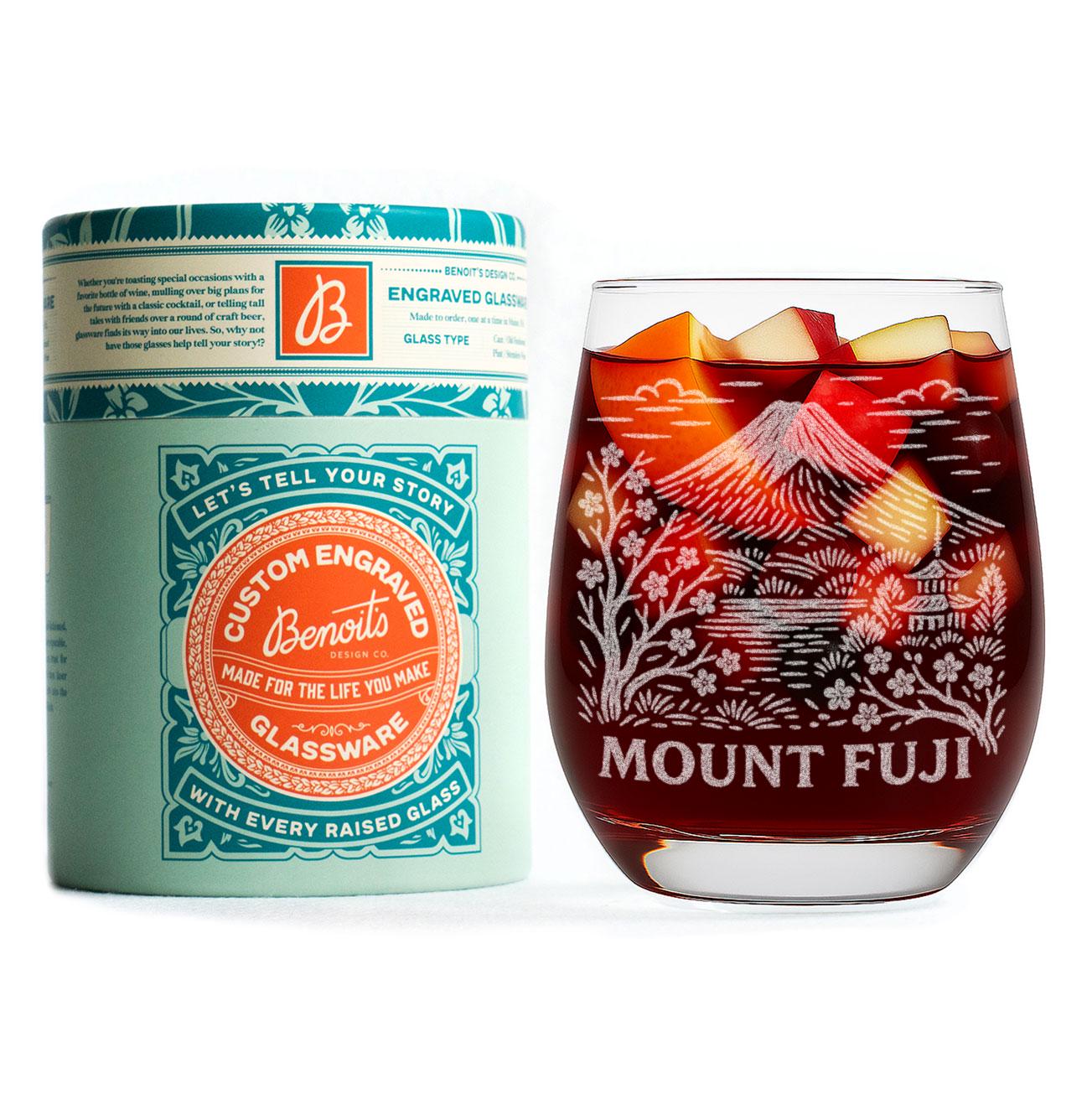 Mount Fuji Japan Glass | Laser Etched Travel Glassware, Engraved