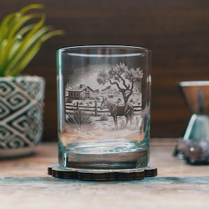 Wild West Horse Ranch Glasses | Personalized etched glassware for beer, whiskey, wine & cocktails. Western Desert Scene, Southwestern Decor.