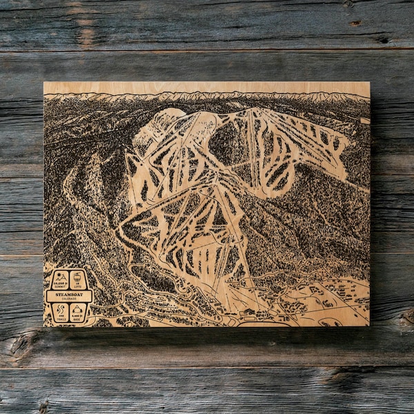 Steamboat Colorado Ski Trail Map | Engraved Wood Wall Art, Winter Cabin Decor, Snowboard Mountain Trail Poster, Personalized Family Gift