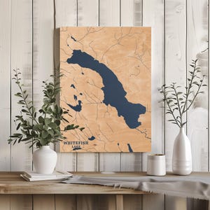 Felchen Lake Montana | Benutzerdefinierte See Karte Wohnkultur, personalisierte See Haus Geschenk, Jahrestag Hochzeitslager Geschenk, gravierte Holz Wandkunst