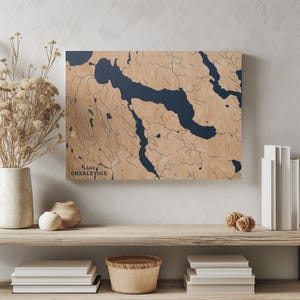 Charlevoix-See Lake Charlevoix | Benutzerdefinierte See Karte Wohnkultur, personalisierte See Haus Geschenk, Jahrestag Hochzeitslager Geschenk, gravierte Holz Wandkunst