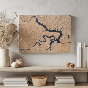 Keystone Lake Oklahoma / Decorazione per la casa con mappa personalizzata del lago, regalo personalizzato per casa sul lago, regalo per anniversario di matrimonio in campeggio, arte murale in legno incisa
