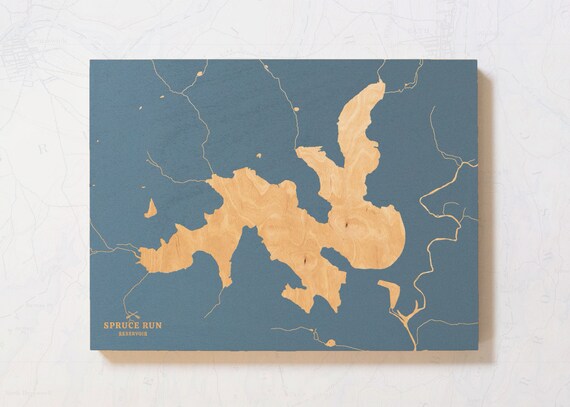 Spruce Run Reservoir Map Spruce Run Reservoir New Jersey Engraved Map Art Cabin | Etsy