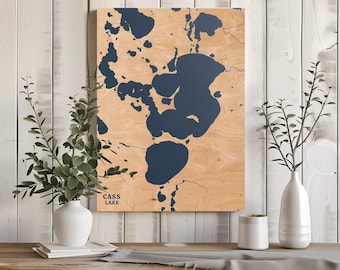Cass Lake Minnesota : Personalized Engraved Wood Map, Custom Lake House Wall Art Gift