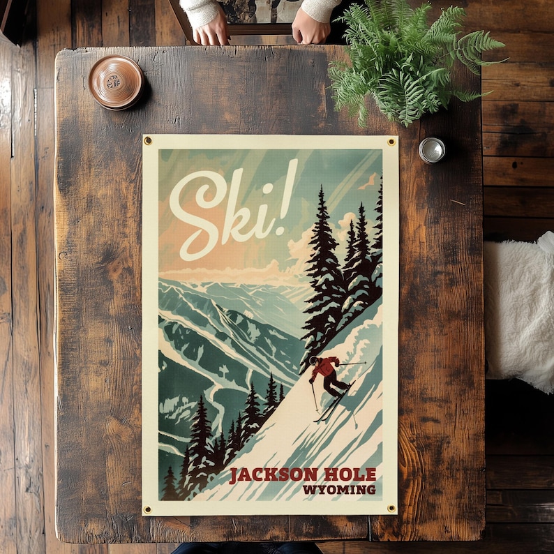 Benoit’s Design Co. Ski Jackson Hole Wyoming Felt Poster Banner - Thumbnail 3