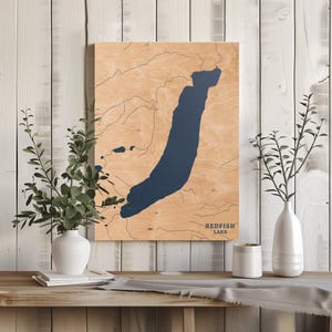 Rotbarsch Lake Idaho | Benutzerdefinierte See Karte Wohnkultur, personalisierte See Haus Geschenk, Jahrestag Hochzeitslager Geschenk, gravierte Holz Wandkunst