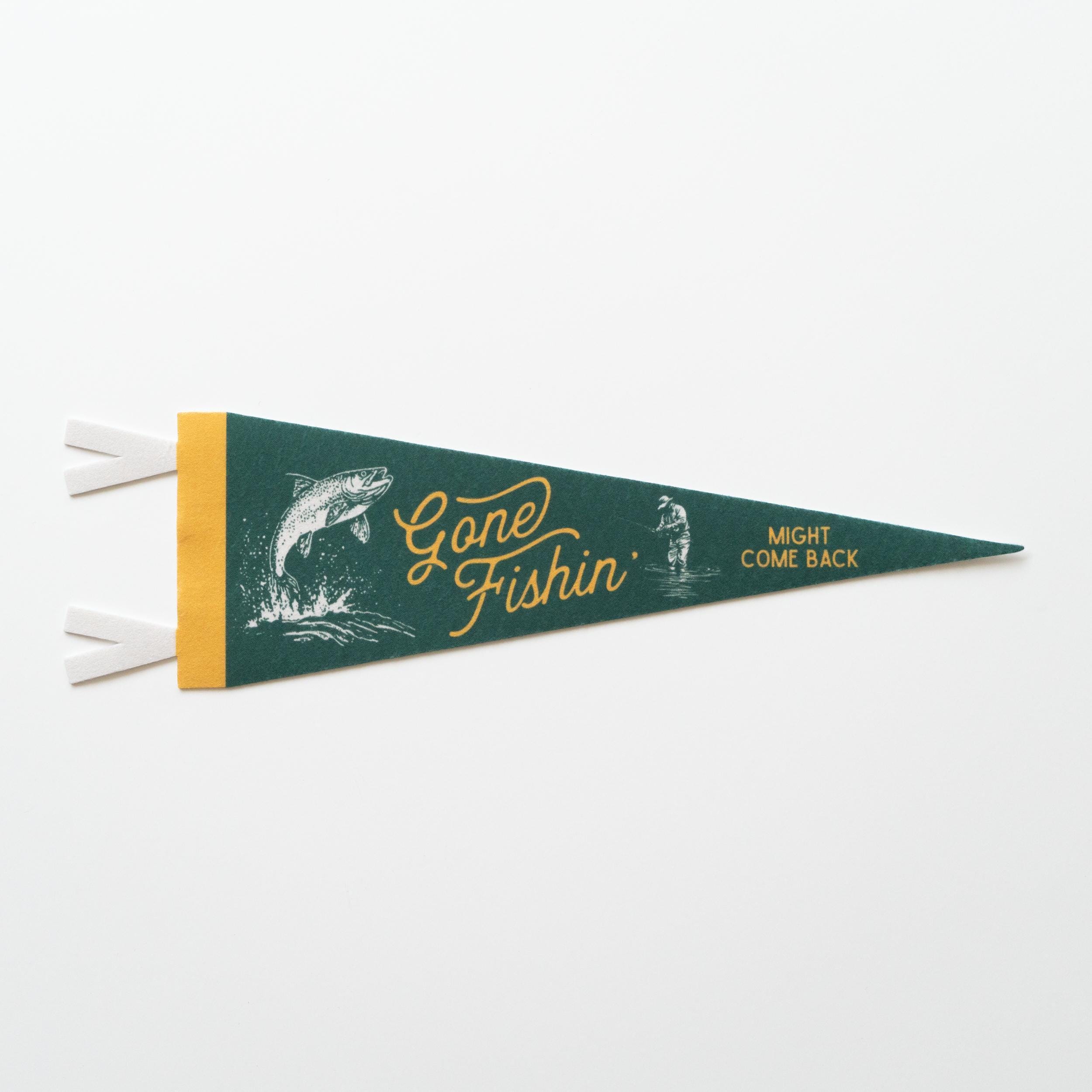 Gone Fishin' Felt Pennant | Vintage Sports Banner, Funny Fishing Gift Decor, Outdoorsman Wall Art Print.