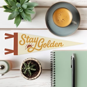 Stay Golden Felt Pennant | Sun Wall Art Banner, Handmade Kid Room Sign, Positive Inspirational Nursery Art, Uplifting Gift Idea, Sunny Decor