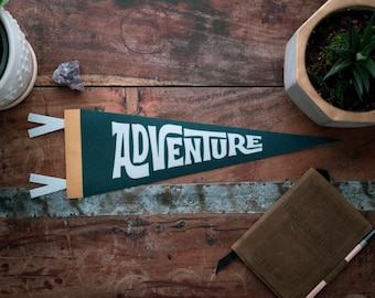 Adventure Felt Pennant | Inspirational banner poster. Vintage typography play flag pennant kids room decor. USA Handmade