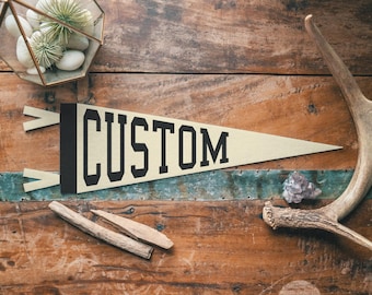 Custom Varsity Sign Felt Pennant | Neutral vintage sports banner flag, Personalized decor, Camp Wall Art, Classic home decor gift
