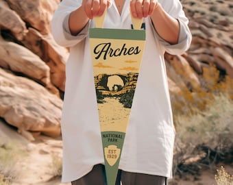 Arches National Park Felt Pennant | Vintage style poster. Vintage typography Utah flag wall art home decor. USA Handmade Gift