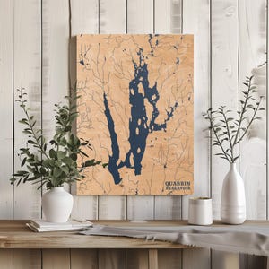 Quabbin Stausee Massachusetts | Benutzerdefinierte See Karte Wohnkultur, personalisierte See Haus Geschenk, Jahrestag Hochzeitslager Geschenk, gravierte Holzkunst