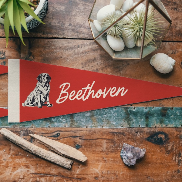 Custom Saint Bernard Dog Name Felt Pennant | Personalized vintage style banner flag, Your Pet, Owner Gift, Dog Lover Sign, Family Gift