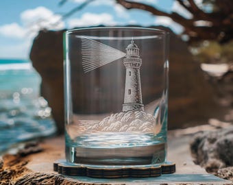 Lighthouse Glasses | Personalized glassware for beer, whiskey, wine and cocktails. New England travel gift. Coastal barware and home decor.