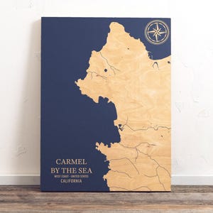 Carmel By The Sea, Kalifornien Karte | "Küsten Wandbild, Strandhaus Dekoration, nautisches Dekor, Unikat Geschenk für Sie / für Ihn."