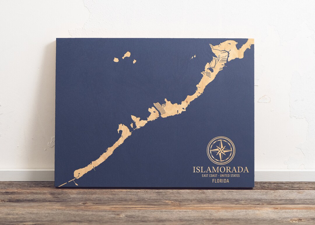 Islamorada, Florida Map Engraved Wood Coastal Wall Art Sign, Beach