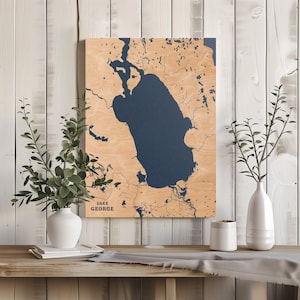 Lake George Florida / Decorazione per la casa con mappa personalizzata del lago, regalo personalizzato per casa sul lago, regalo per anniversario di matrimonio in campeggio, arte murale in legno incisa