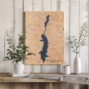 Elephant Butte Stausee New Mexico | Benutzerdefinierte See Karte Wohnkultur, personalisierte See Haus Geschenk, Hochzeitslager Geschenk, gravierte Holz Wandkunst