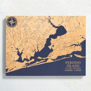 Perdido Island, Alabama Florida Karte | "Graviertes Holz Küsten Wand Kunst Zeichen, Strand Wohnkultur nautischen Druck, einzigartige personalisierte Familie Geschenk."