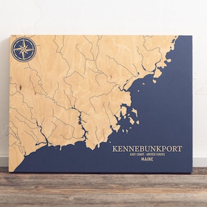 Kennebunkport, Maine Karte | "Graviertes Holz Küsten Karte Wand Kunst Schild, Strand Haus Wohnkultur nautischen Druck, einzigartiges personalisiertes Geschenk für die Familie
