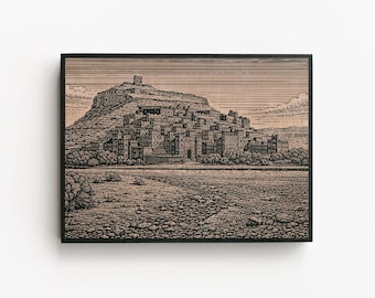 Ait Benhaddou Morocco Engraved Birch Art Panel | Kasbah Wall Art, Desert Travel Decor, Morocco Gift