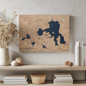 Yellowstone See Wyoming | Benutzerdefinierte See Karte Wohnkultur, personalisierte See Haus Geschenk, Jahrestag Hochzeitslager Geschenk, gravierte Holz Wandkunst