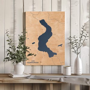 Lake Sammamish, Washington / Decorazione per la casa con mappa del lago personalizzata, regalo personalizzato per casa sul lago, regalo per anniversario di matrimonio, arte murale in legno incisa