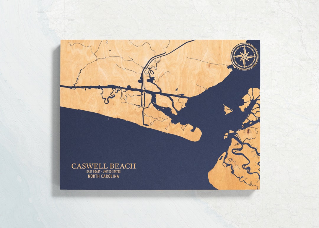 Caswell Beach North Carolina Map Engraved Wood Coastal Etsy